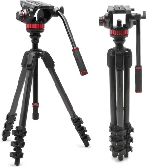 Manfrotto 055 Video Tripod w/502 Video Fluid Head, Carbon Fibre, Professional Heavy Duty Tripod-System, with Levelling Column, Lever Lock, Camera Tripod Stand, for DSLR/Mirrorless Cameras, Camcorders