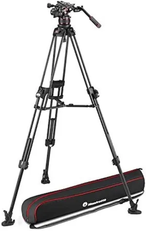 Manfrotto Nitrotech 612 Fluid Video Head with Carbon 645 Fast Twin Video Tripod, Professional Kit with Tripod Head and Camera Stand, for DSLR, Digital Camera, Camcorder, Videographer, Payload 18kg