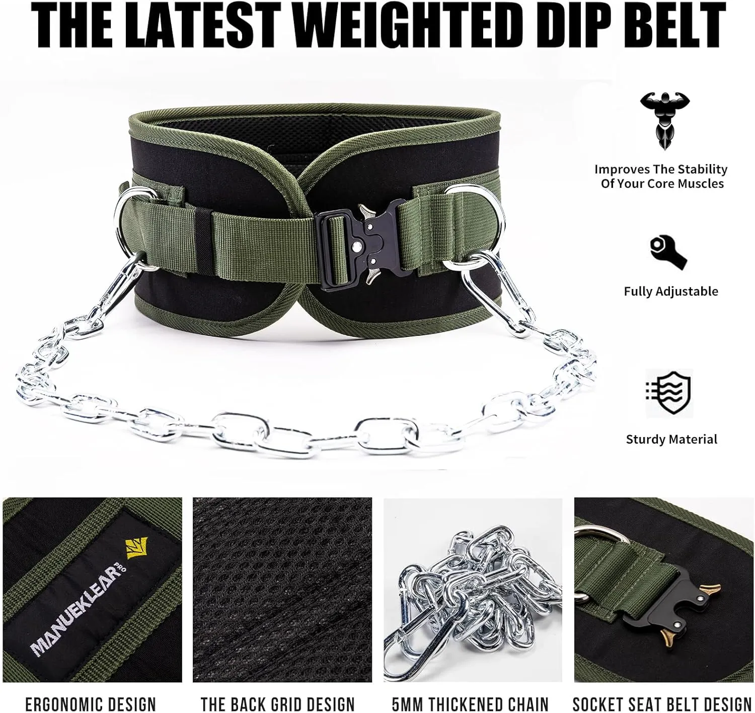 MANUEKLEAR Quick Locking Dip Belt, Weightlifting Belt, Weight Lifting Belts for Men Women Heavy Duty Dipping Powerlifting Belt with Chain 40 inchs