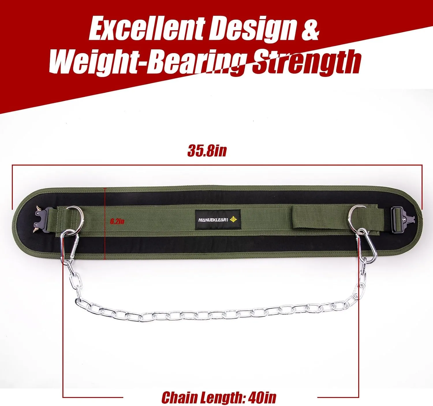 MANUEKLEAR Quick Locking Dip Belt, Weightlifting Belt, Weight Lifting Belts for Men Women Heavy Duty Dipping Powerlifting Belt with Chain 40 inchs