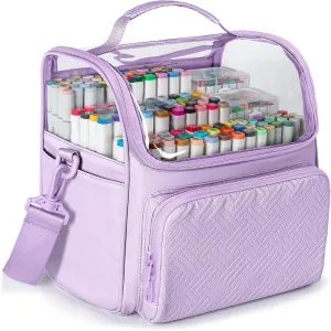 Marker Organizer Case for 180 Markers, Large Marker Storage Bag with Divider for Adults, Marker Travel Holder Case Bag for Various Markers or Art Craft Supply, Purple (Patented Design)