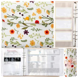 Marspark Baby Document Organizer and Briefcase A4 A5 Baby File Organizer 40 Pages Newborn Keepsake with Zipper Bag Soft Fabric Documents Folder for Newborns Pregnancy Expectant Parents(Flower)