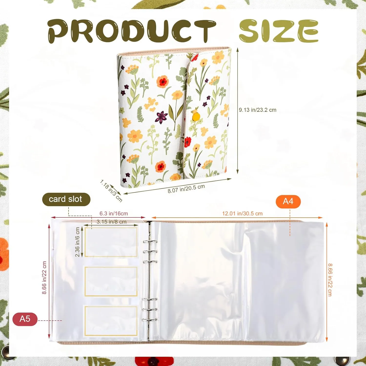 Marspark Baby Document Organizer and Briefcase A4 A5 Baby File Organizer 40 Pages Newborn Keepsake with Zipper Bag Soft Fabric Documents Folder for Newborns Pregnancy Expectant Parents(Flower)
