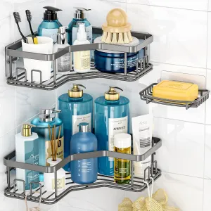 MAXIFFE Shower Caddy Organizer, 3-Pack Corner Shower Caddy Organizer Shelves Storage Rack Accessories for Bathroom Countertop Home Decor Set, Grey
