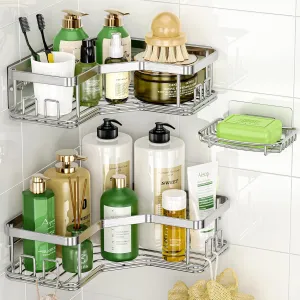 MAXIFFE Shower Caddy Organizer, 3-Pack Corner Shower Caddy Organizer Shelves Storage Rack Accessories Rustproof Stainless Steel for Bathroom Countertop Kitchen Home Decor Set, Silver