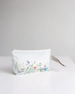 Meadow print wristlet pouch from linen fabric