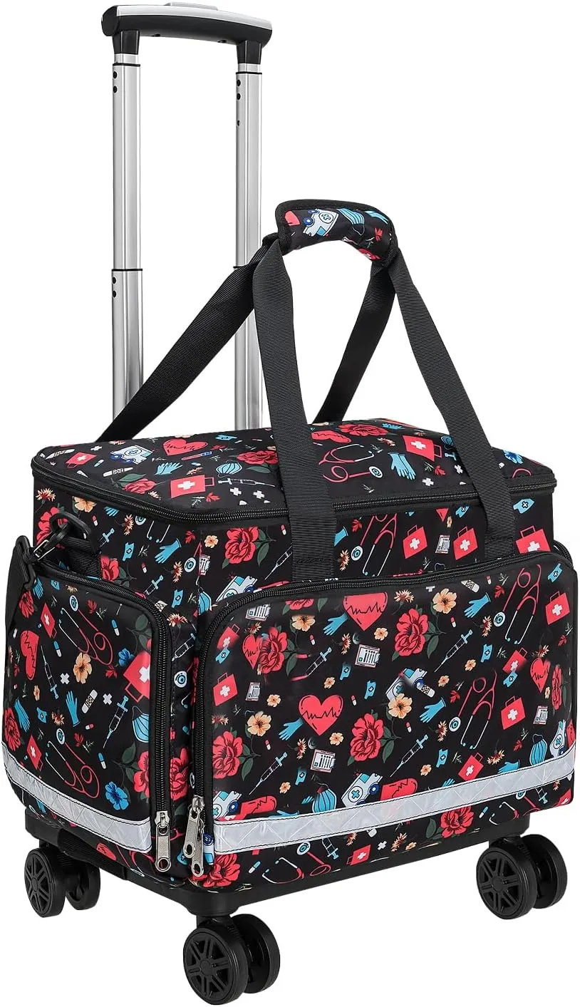 Medical Bag Rolling Roller Bag Trolley Duffel Nurses EMT CNA RN Empty for First Aid Responder Home Health Care Nursing Student Roll Duffle Bag Carry on Wheels Wheeled Work Physicians Doctor