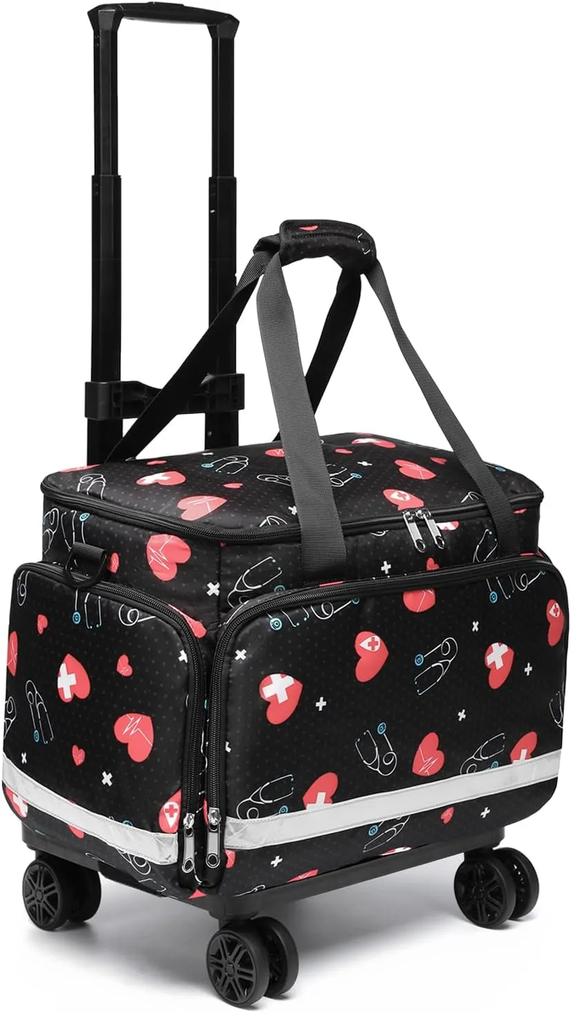 Medical Bag Rolling Roller Bag Trolley Duffel Nurses EMT CNA RN Empty for First Aid Responder Home Health Care Nursing Student Roll Duffle Bag Carry on with Wheels Wheeled Work Physicians Doctor