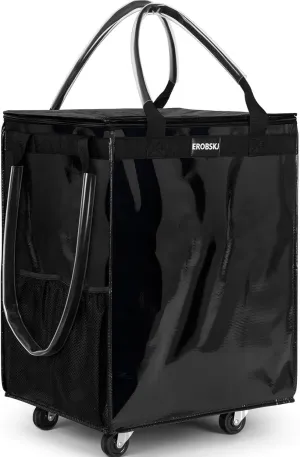 (Medium,Black) Reusable Grocery Bag on Wheels, Foldable Rolling Tote,66 lbs Capacity Shopping Trolley,Zipper Clouser Shopping Bag with Wheels for Trips, Laundry, Rolling Carts with Wheels and Handle