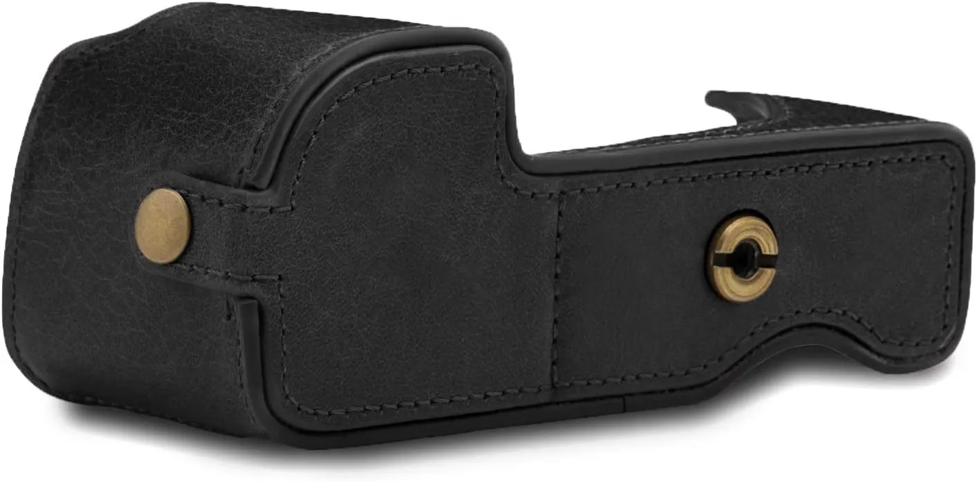 MegaGear MG1641 Ever Ready Genuine Leather Camera Half Case compatible with Sony Alpha A6100, A6400 - Black
