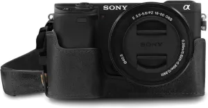 MegaGear MG1641 Ever Ready Genuine Leather Camera Half Case compatible with Sony Alpha A6100, A6400 - Black