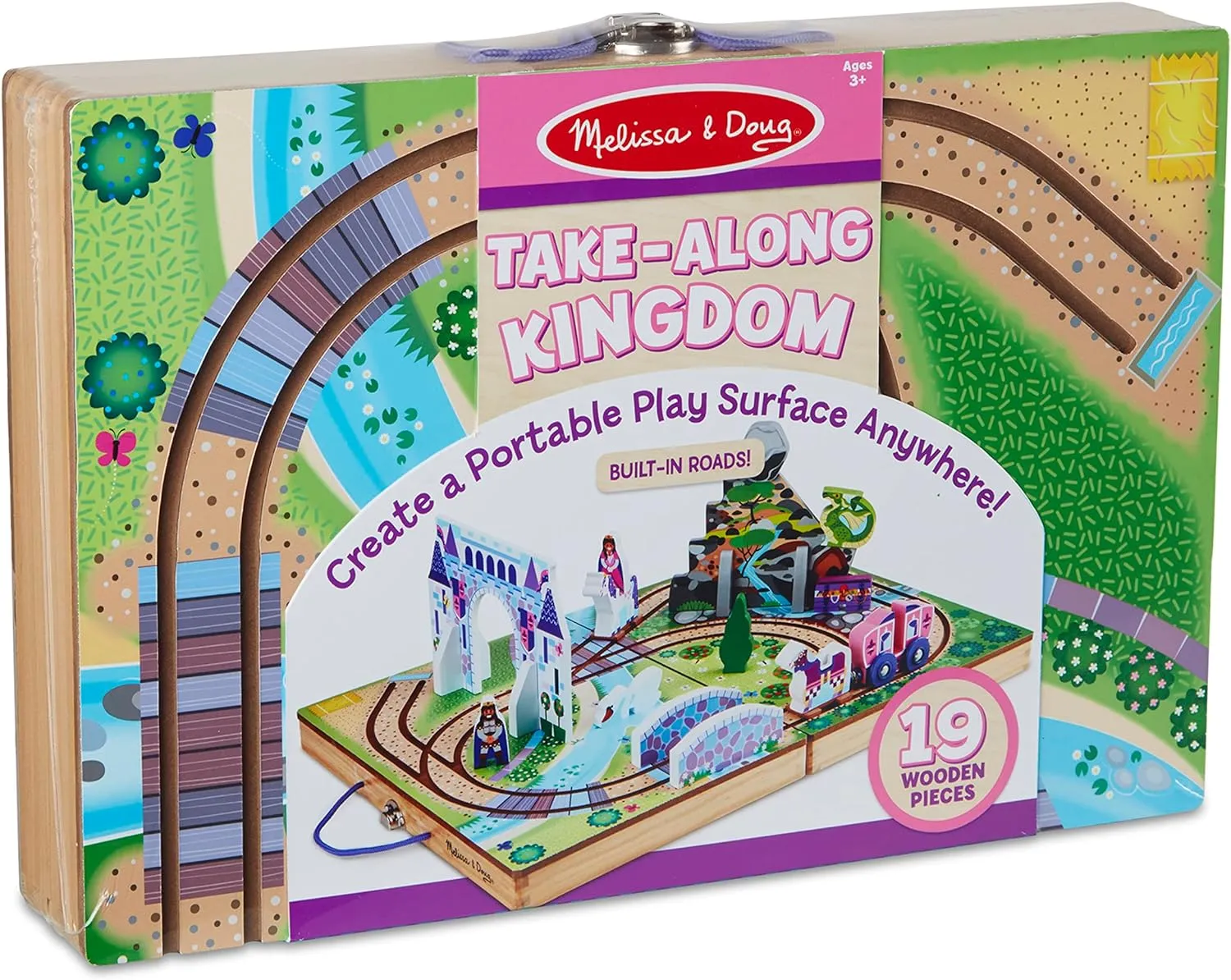 Melissa & Doug 19-Piece Wooden Take-Along Tabletop Kingdom – Carriage, Horse, Unicorn, Dragon, More