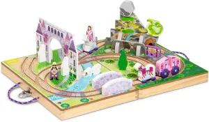 Melissa & Doug 19-Piece Wooden Take-Along Tabletop Kingdom – Carriage, Horse, Unicorn, Dragon, More