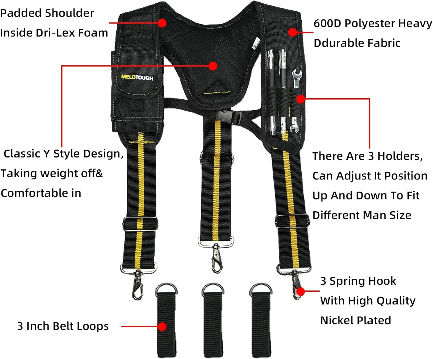 MELOTOUGH Tool Belt Suspenders for Work Belt Suspenders Heavy Duty Padded Suspenders for Electrician/Construction/Farmer