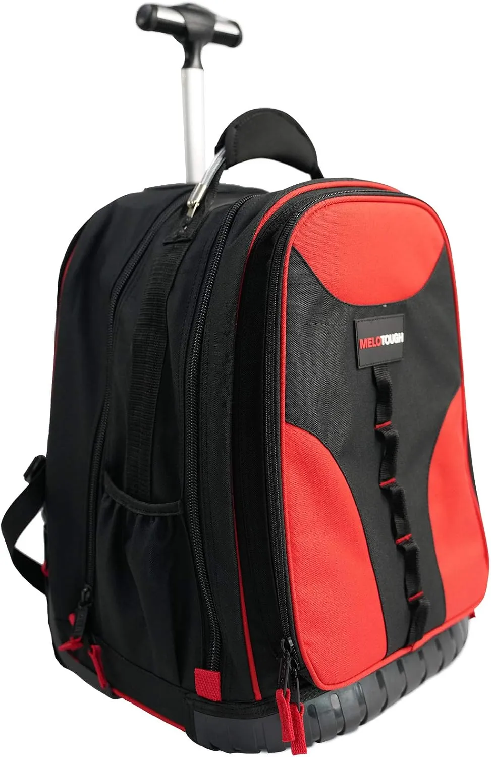 MELOTOUGH Wheeled Rolling Tool Backpack Heavy Duty Tradesman Pro Tool Organizer Including Laptop Sleeve (Red&Black)