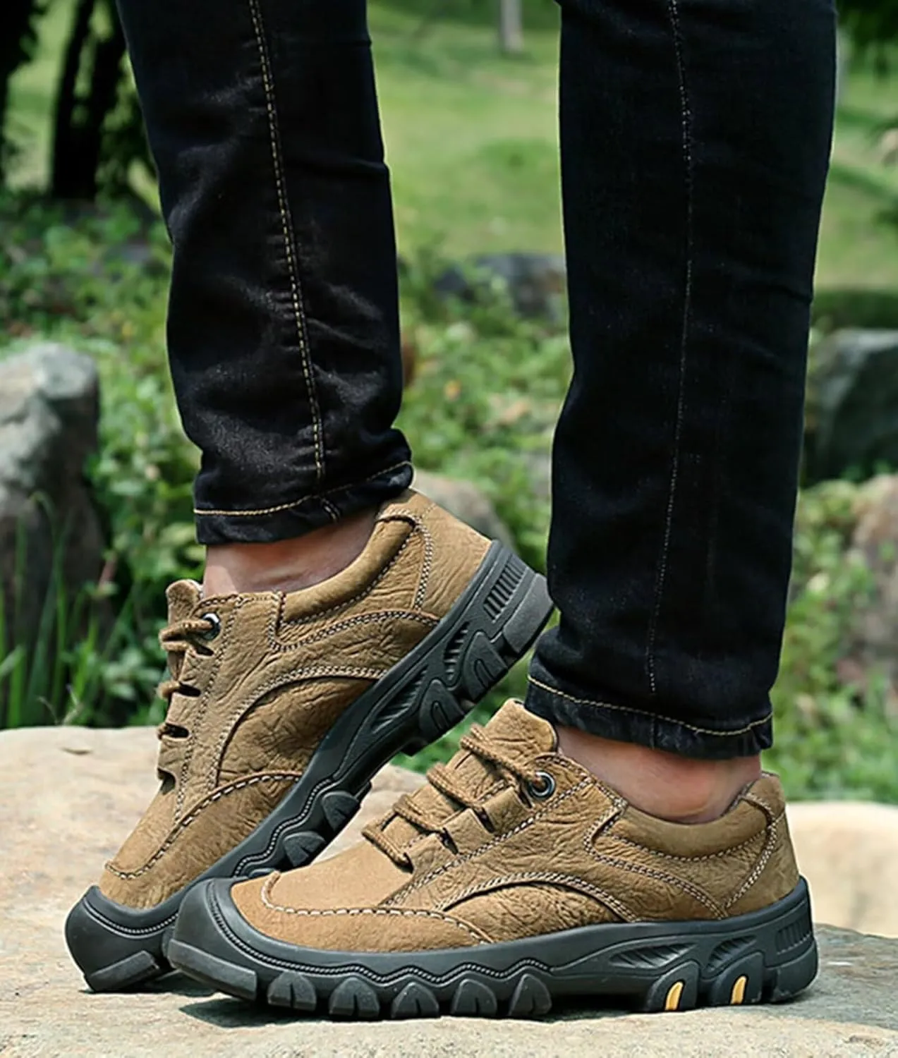Men's Hiking Shoes Comfortable Leather Work Shoes Anti Slip Outdoor Walking Shoes Spring Autumn