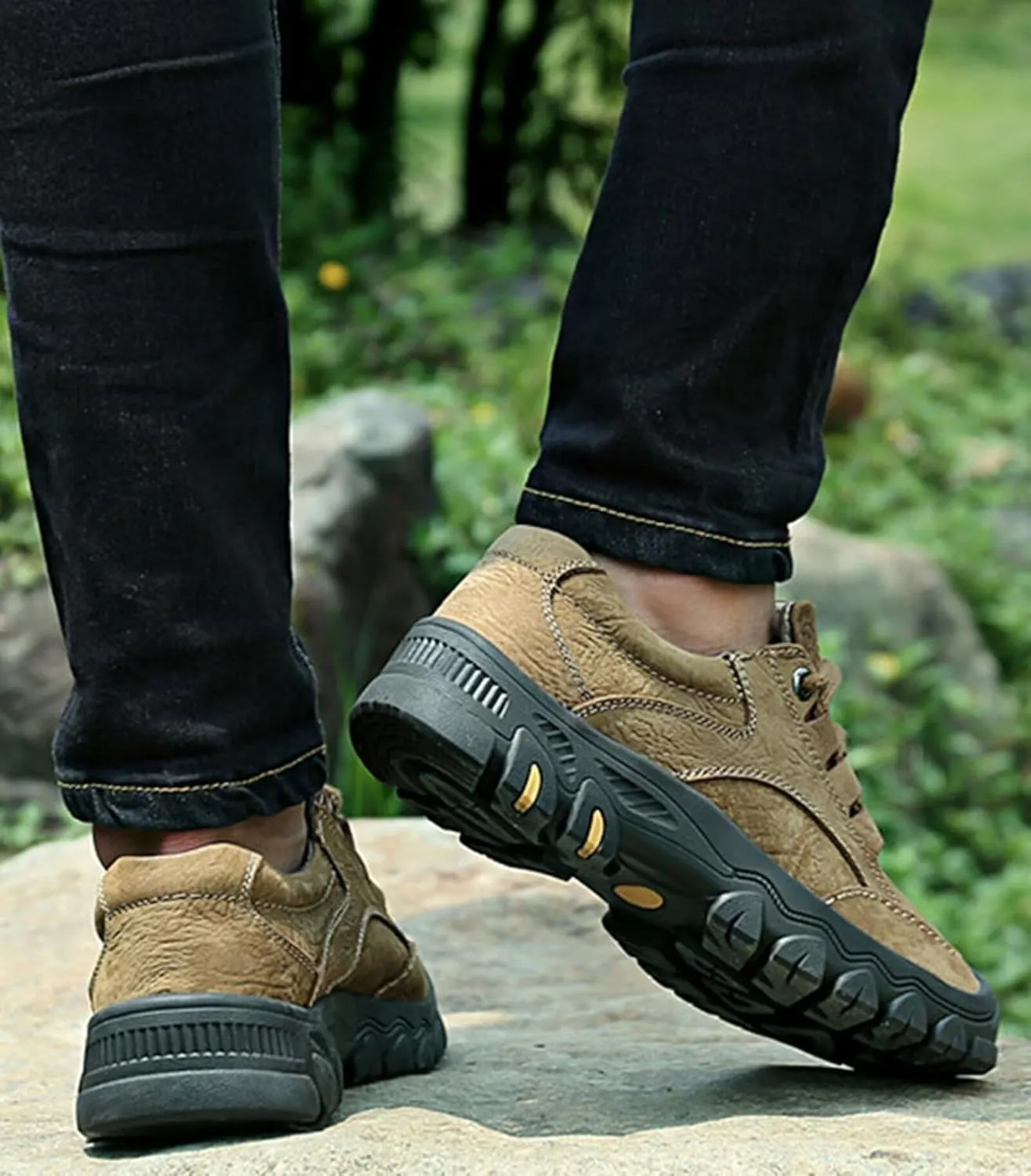 Men's Hiking Shoes Comfortable Leather Work Shoes Anti Slip Outdoor Walking Shoes Spring Autumn