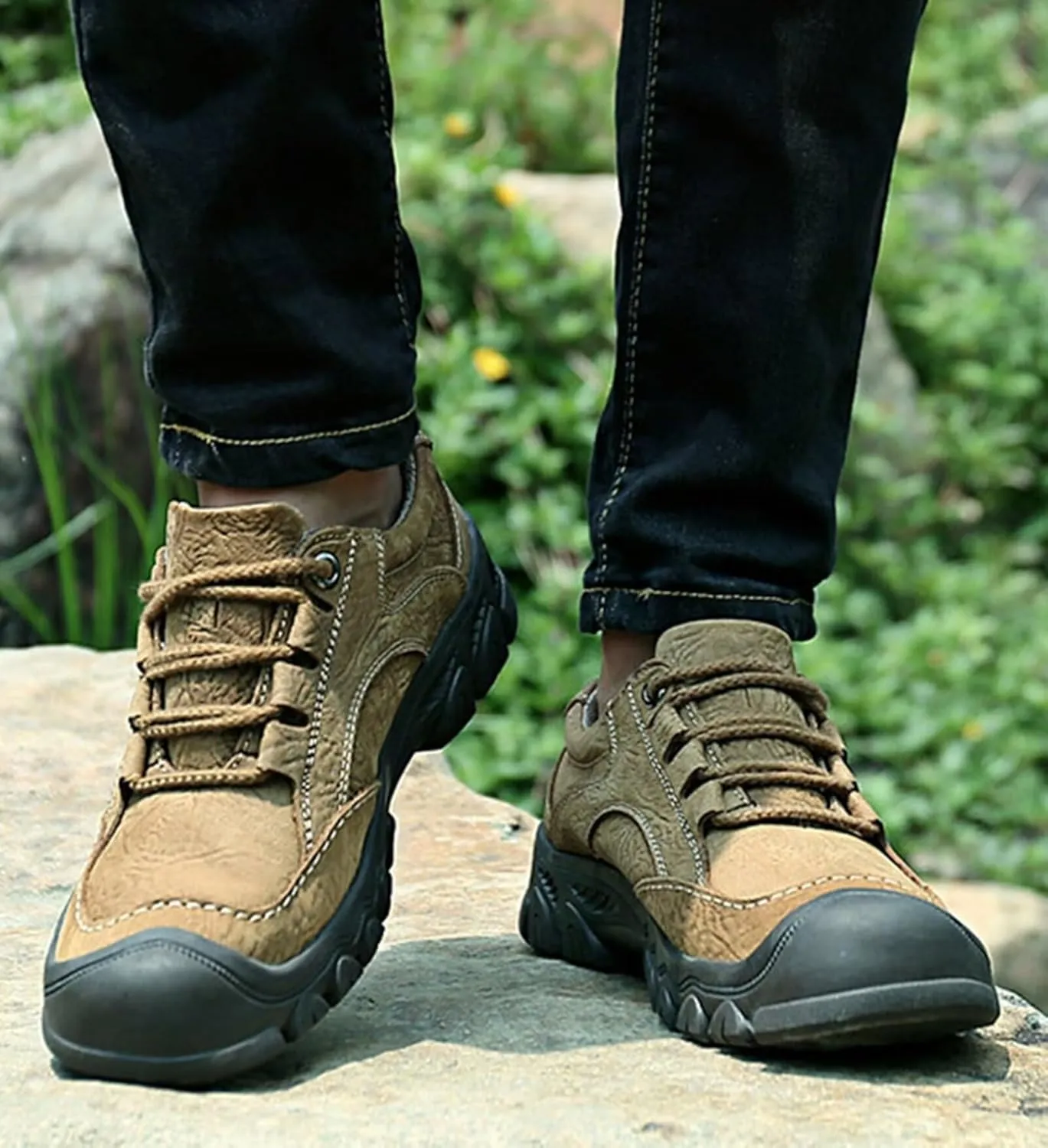 Men's Hiking Shoes Comfortable Leather Work Shoes Anti Slip Outdoor Walking Shoes Spring Autumn