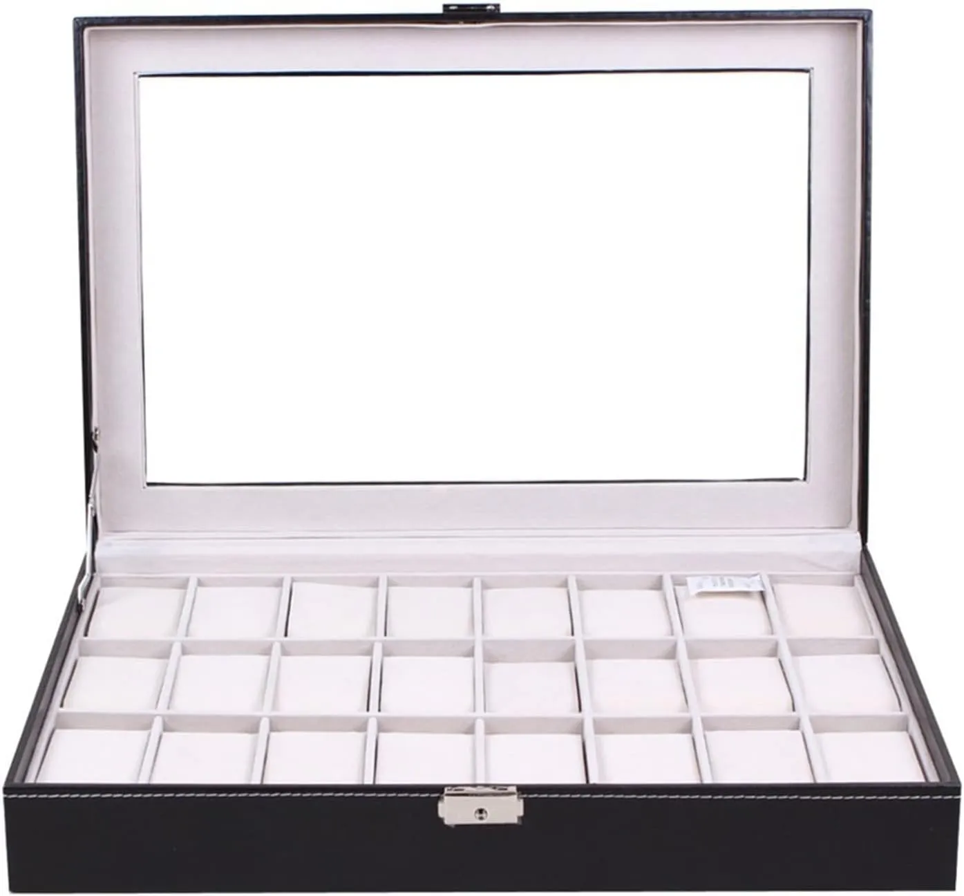 Mens Jewellery Box Watch Box Organizer Watch Display Box 24 Grid Wristwatch Storage case Organizer Holder pu Leather Watch dislpay Box Organizer with Transparent Glass top Watch dislpay Box Watch