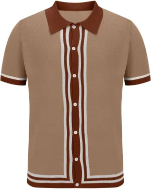 Men's Knitted Polo Shirt Summer Button-Down Shirts Short Sleeve Loose Casual Tops Vacation Outdoor Shirt
