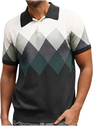Men's Knitted Polo Shirt Summer Button-Down Shirts Short Sleeve Loose Casual Tops Vacation Outdoor Shirt