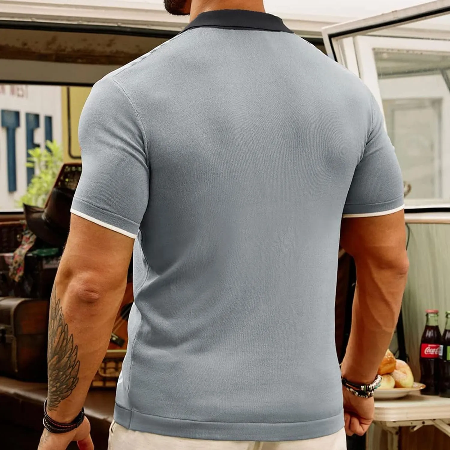 Men's Knitted Polo Shirt Summer Button-Down Shirts Short Sleeve Loose Casual Tops Vacation Outdoor Shirt