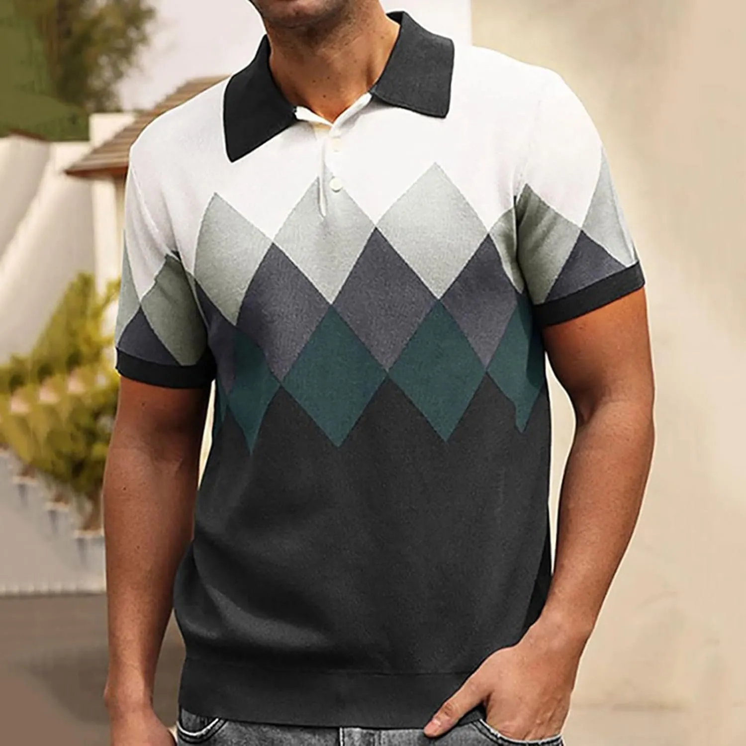 Men's Knitted Polo Shirt Summer Button-Down Shirts Short Sleeve Loose Casual Tops Vacation Outdoor Shirt