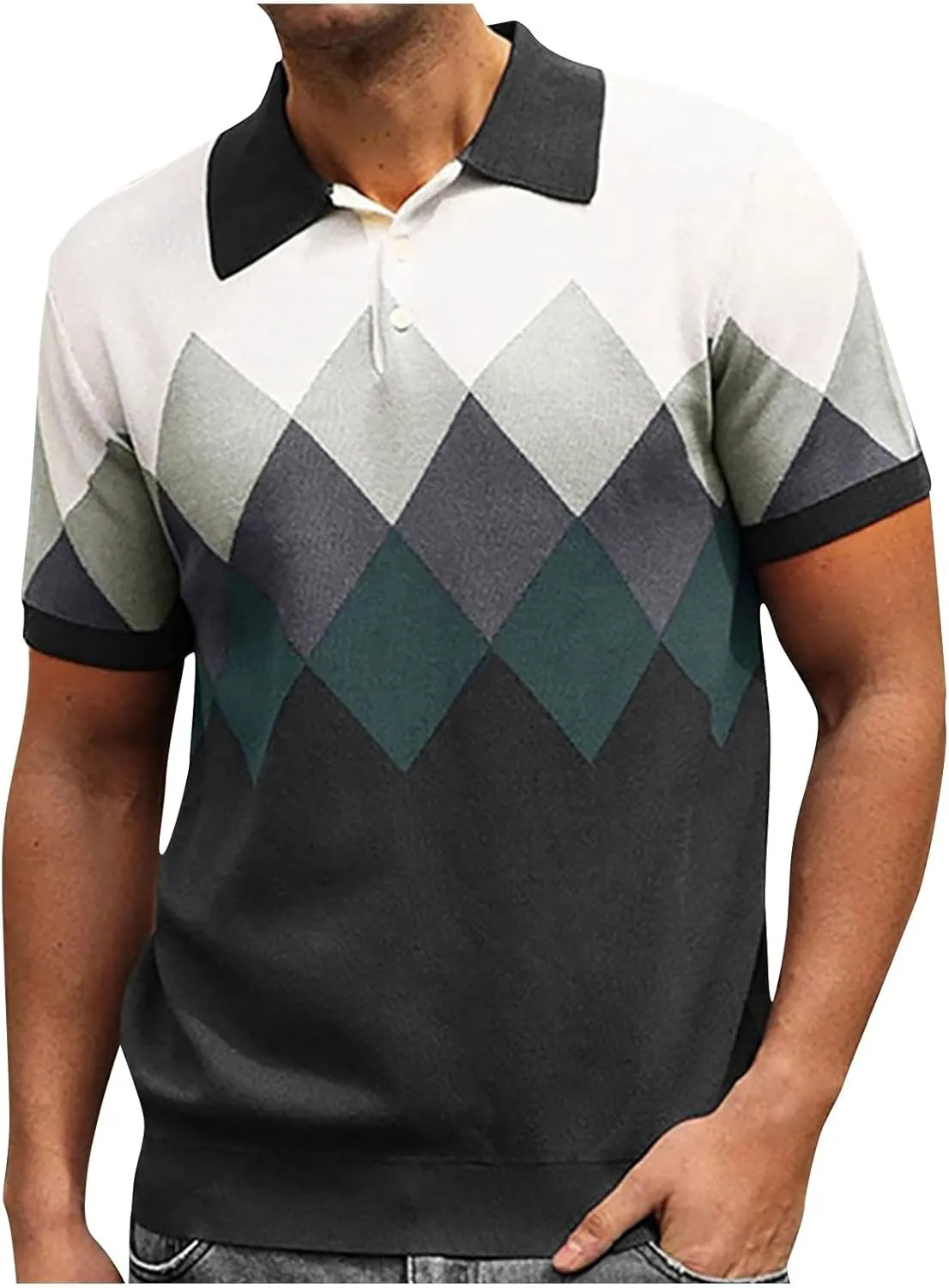 Men's Knitted Polo Shirt Summer Button-Down Shirts Short Sleeve Loose Casual Tops Vacation Outdoor Shirt