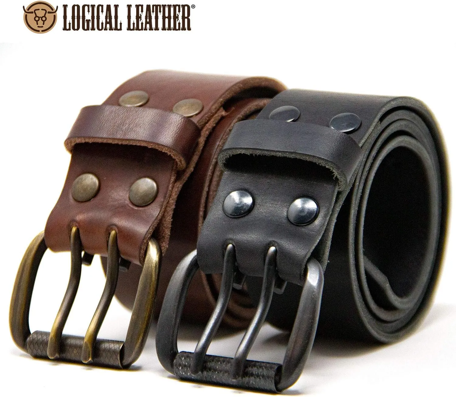 Men's Work Belt - Heavy Duty Genuine Full Grain Leather Double Prong Belts