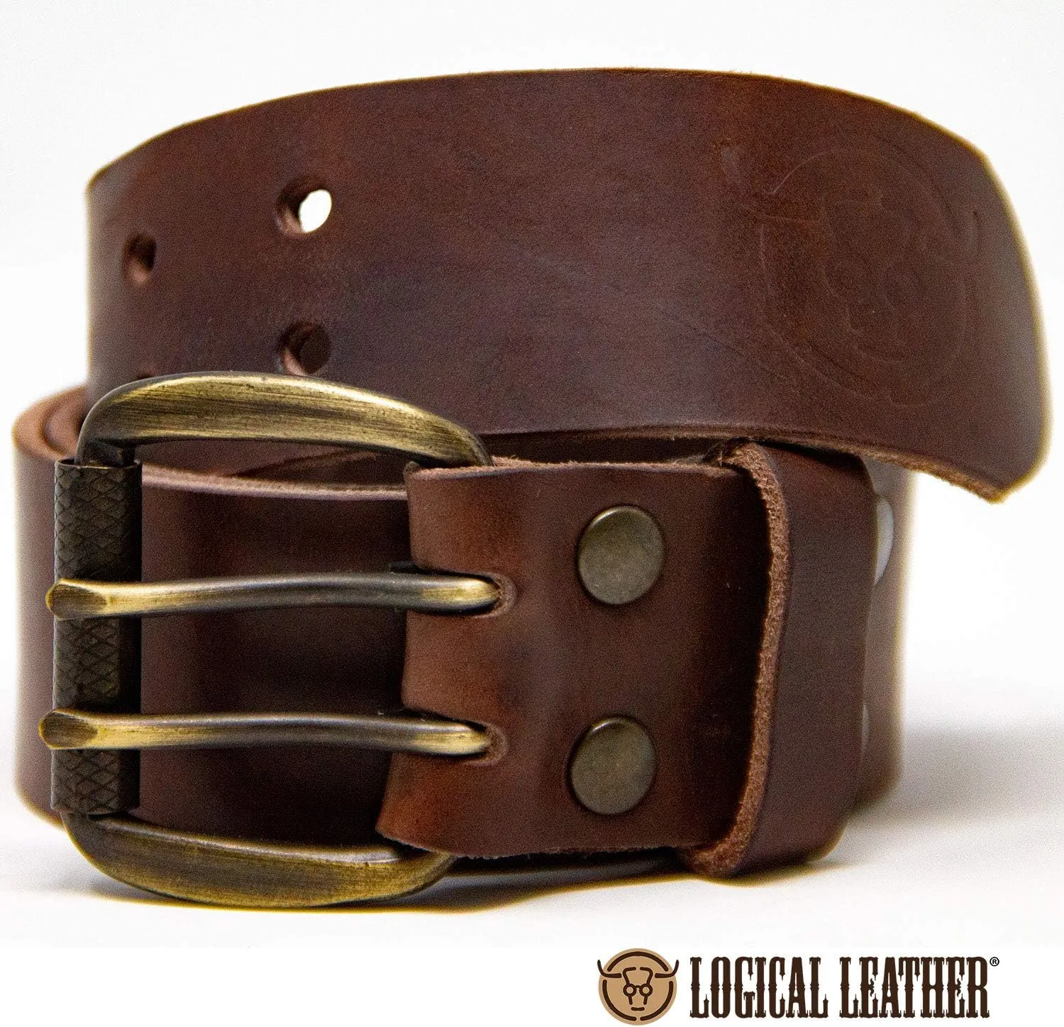Men's Work Belt - Heavy Duty Genuine Full Grain Leather Double Prong Belts
