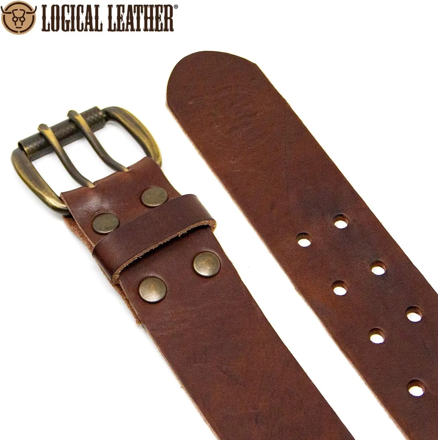 Men's Work Belt - Heavy Duty Genuine Full Grain Leather Double Prong Belts