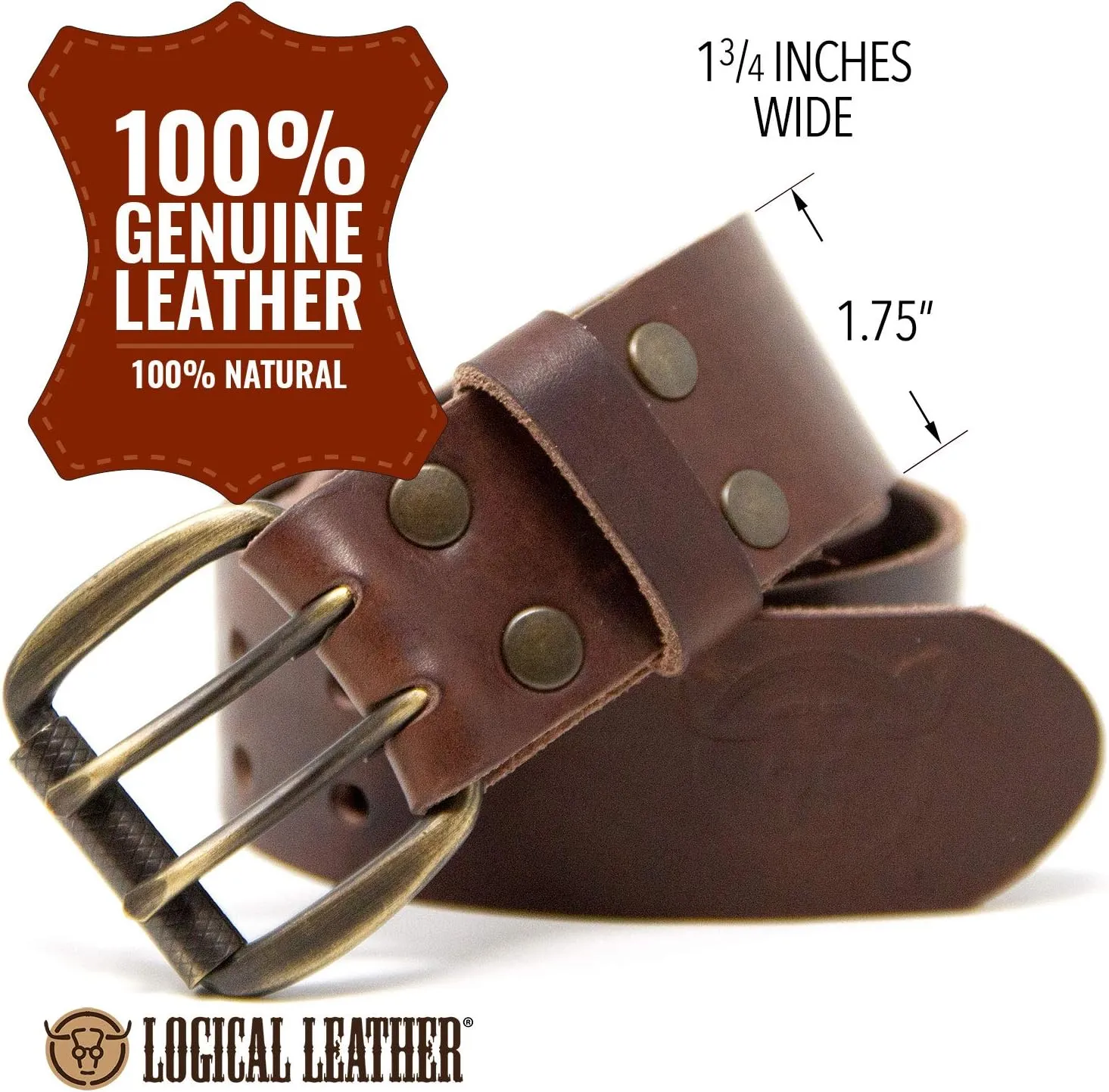 Men's Work Belt - Heavy Duty Genuine Full Grain Leather Double Prong Belts