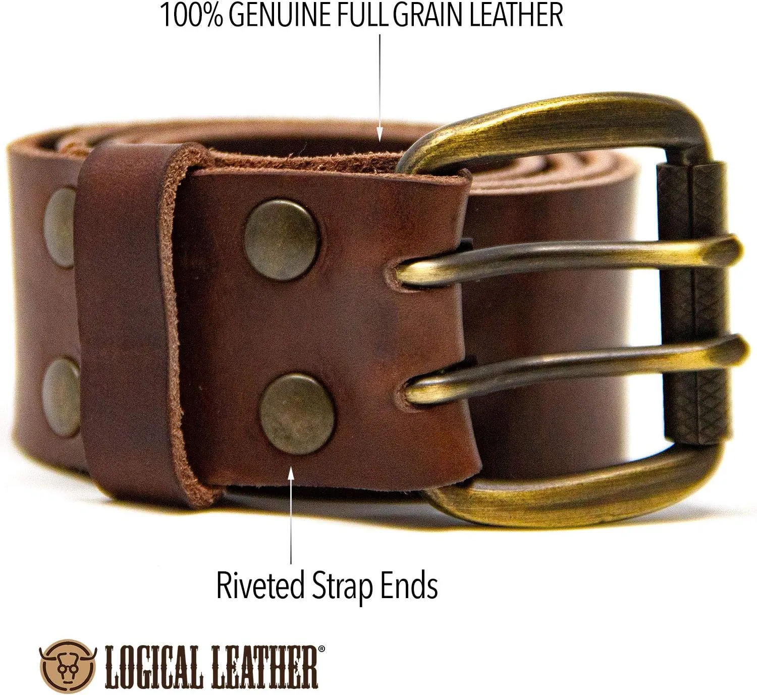 Men's Work Belt - Heavy Duty Genuine Full Grain Leather Double Prong Belts