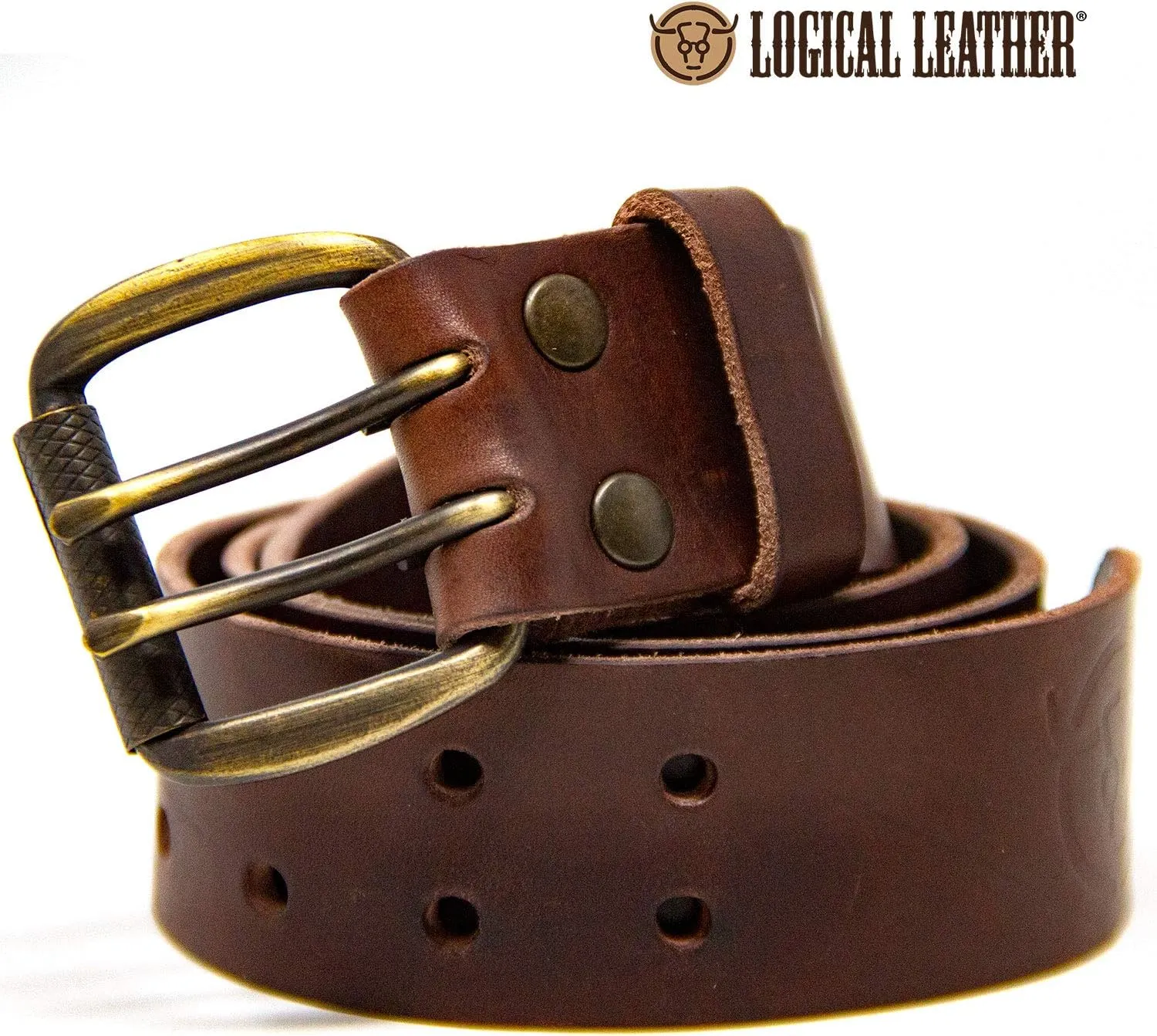 Men's Work Belt - Heavy Duty Genuine Full Grain Leather Double Prong Belts