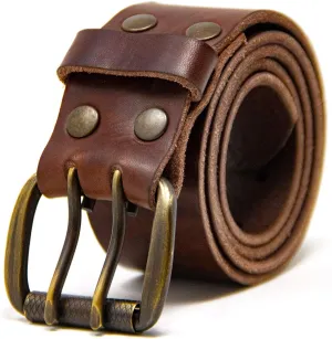 Men's Work Belt - Heavy Duty Genuine Full Grain Leather Double Prong Belts
