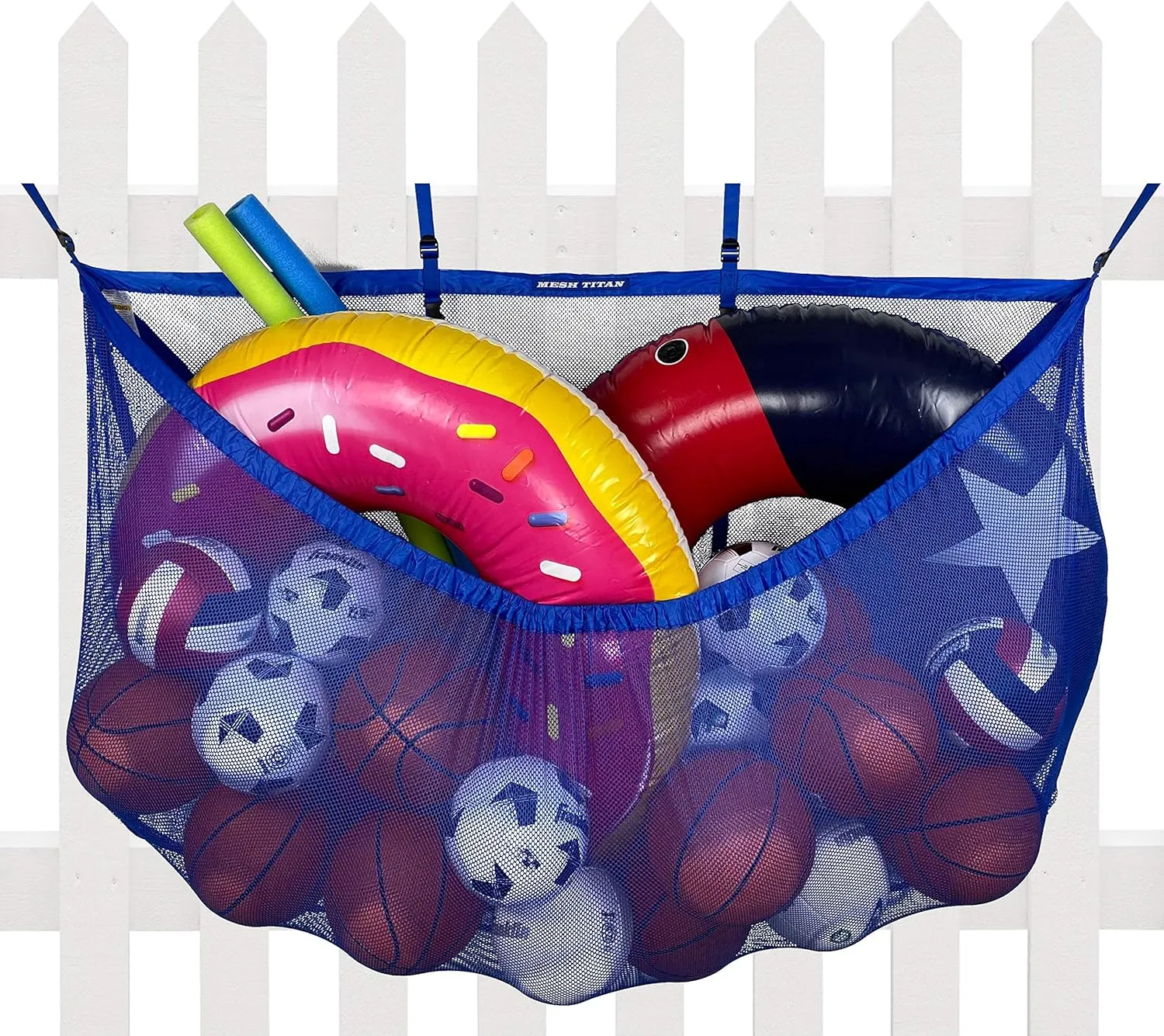 MeshTitan Heavy-Duty Pool Storage Bag - Floats & Toys Organizer with Sturdy Mesh & Anti-Sagging Support (Blue)
