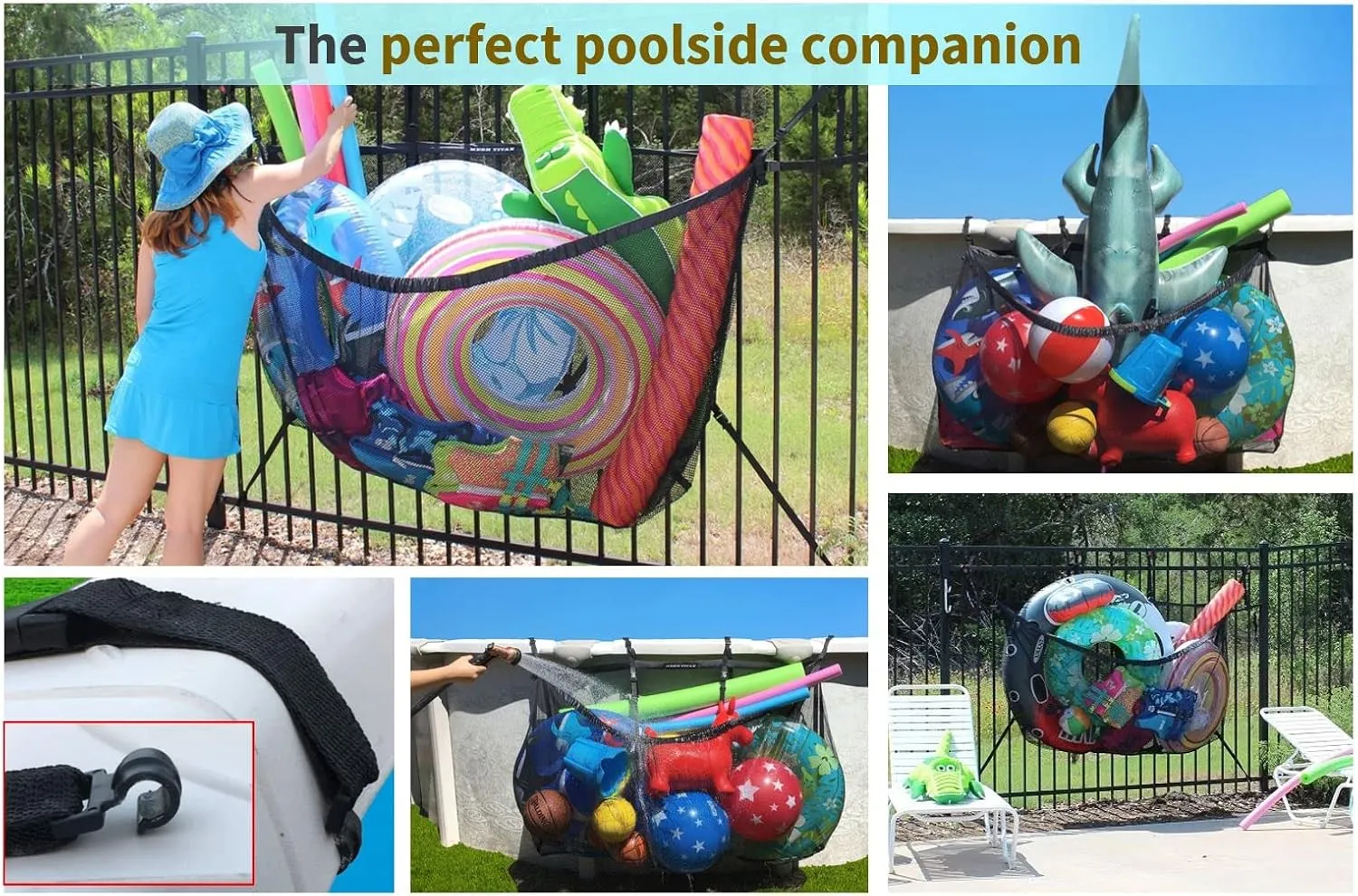 MeshTitan Heavy-Duty Pool Storage Bag - Floats & Toys Organizer with Sturdy Mesh & Anti-Sagging Support (Blue)