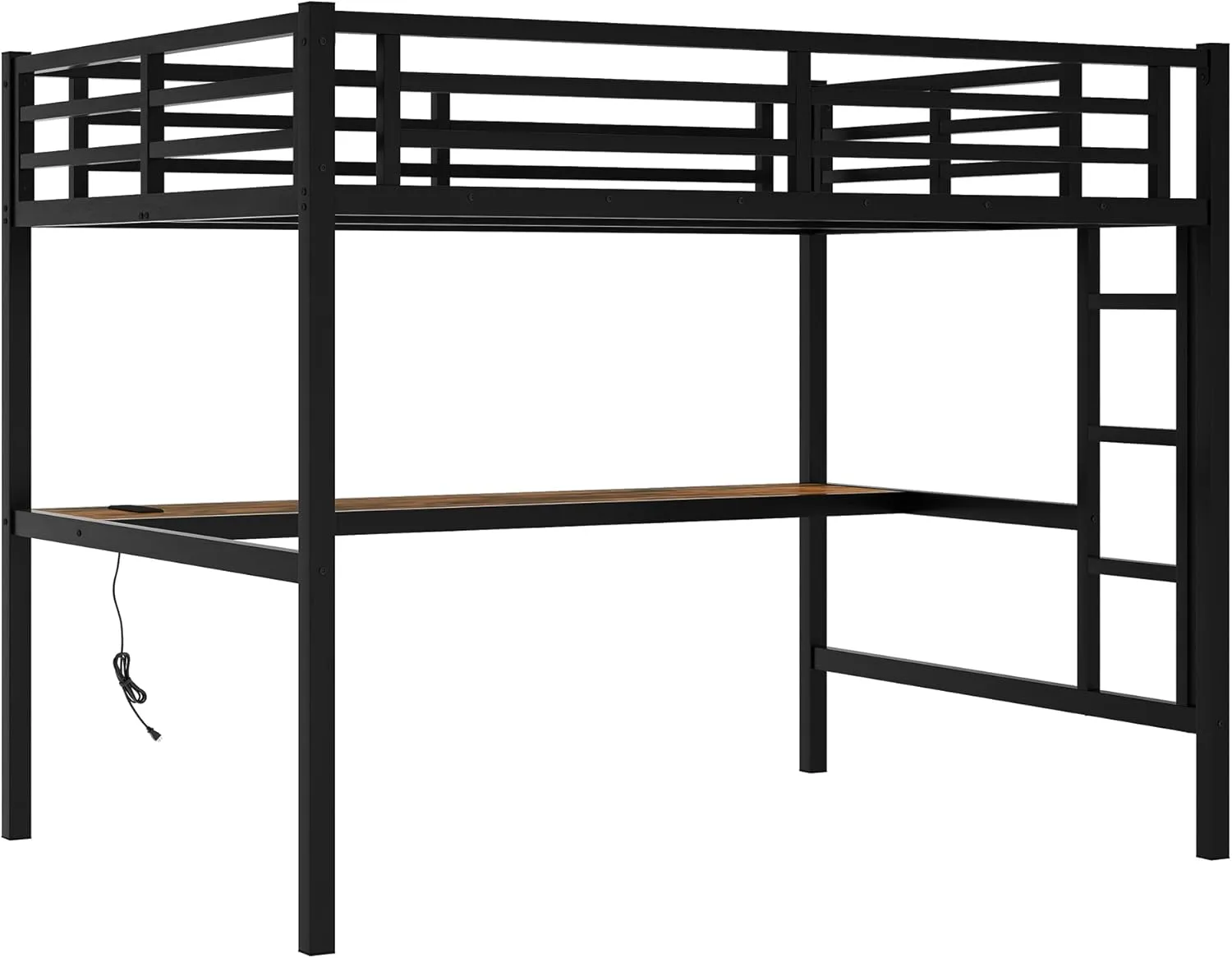 Metal Full Size Loft Bed with Desk and Charging Station,Heavy Duty Loft Bed Frame with LED Lights and USB for Kids,Teens,Adults,Full Size,Black