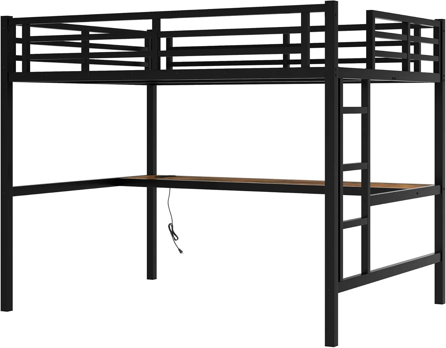 Metal Full Size Loft Bed with Desk and Charging Station,Heavy Duty Loft Bed Frame with LED Lights and USB for Kids,Teens,Adults,Full Size,Black