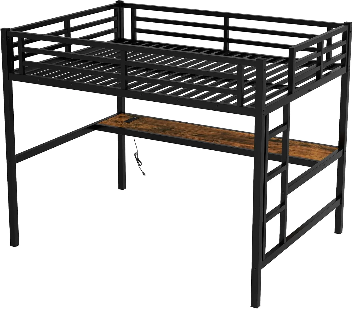 Metal Full Size Loft Bed with Desk and Charging Station,Heavy Duty Loft Bed Frame with LED Lights and USB for Kids,Teens,Adults,Full Size,Black