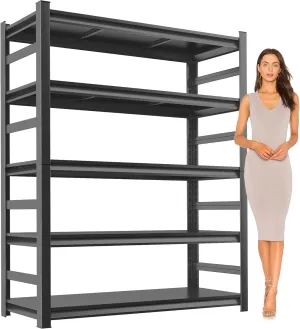 Metal Garage Shelving Unit, Heavy Duty 5-Tier Adjustable Storage Rack, Steel Shelving, 3000 lbs Capacity, Industrial Shelves for Heavy Tools and Equipment, Ideal for Garage, Basement, Black, 72"