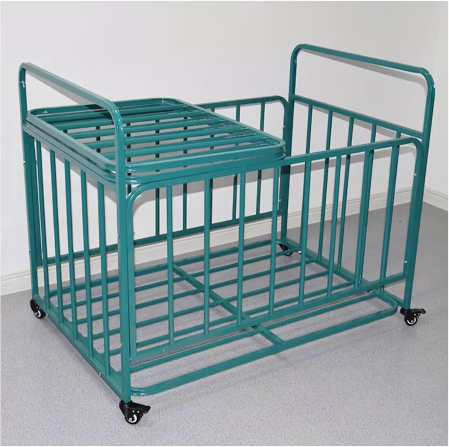 Metal Silver Large Rolling Multi Sports Ball Storage Cart, Basketball Locker Soccer Stand Volleyball Holder, School, with Half-Open Lid & Lockable Casters