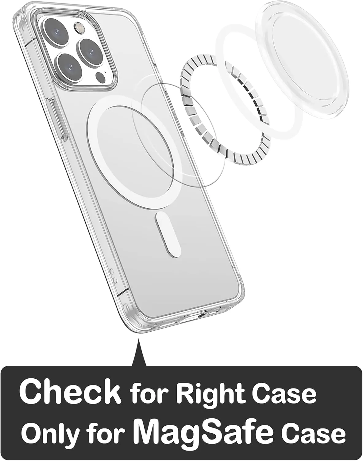 metisinno Magnetic Base Compatible with PopSocket Phone Grips and iPhone MagSafe Cases, Clear & White