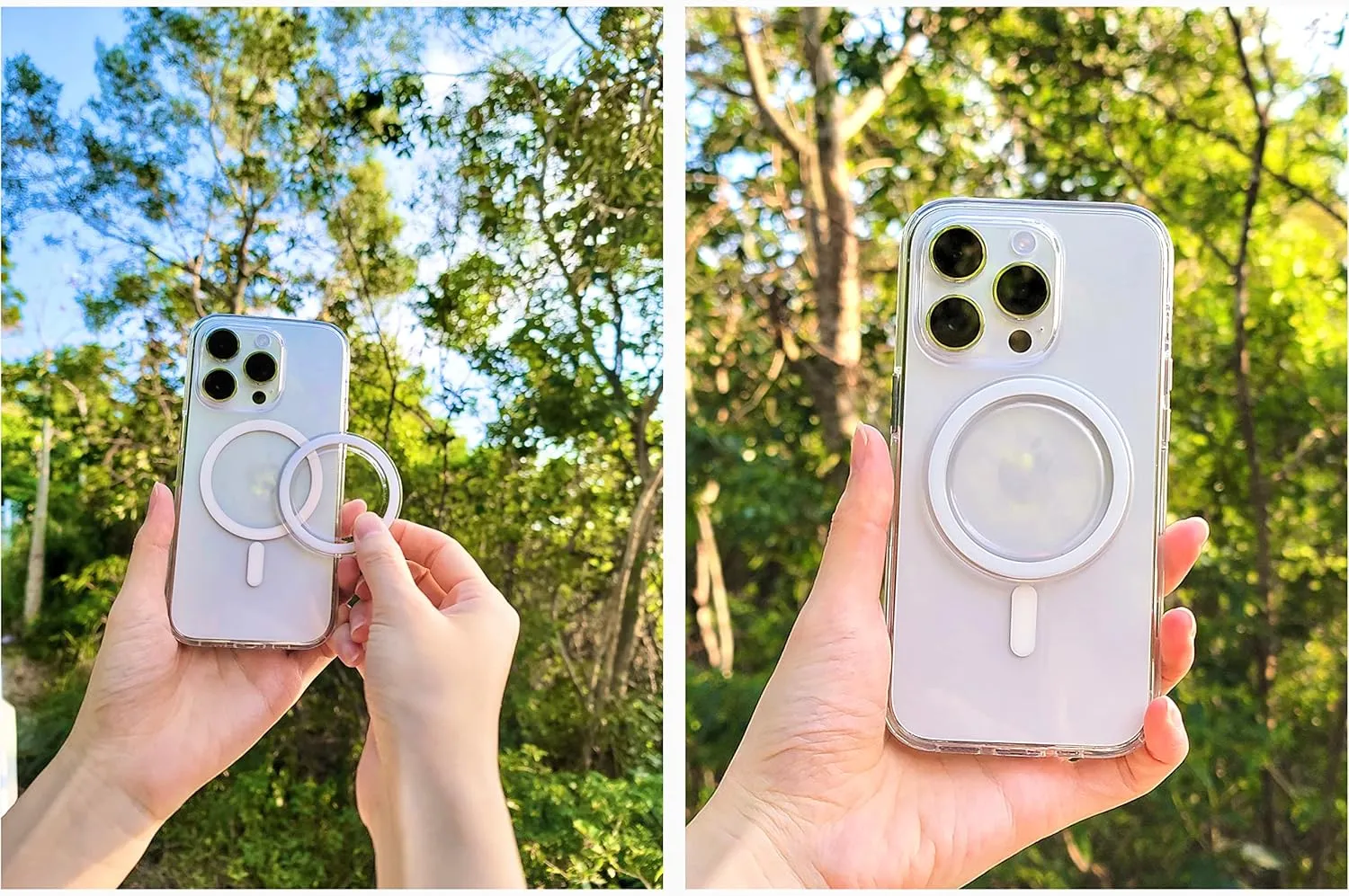 metisinno Magnetic Base Compatible with PopSocket Phone Grips and iPhone MagSafe Cases, Clear & White