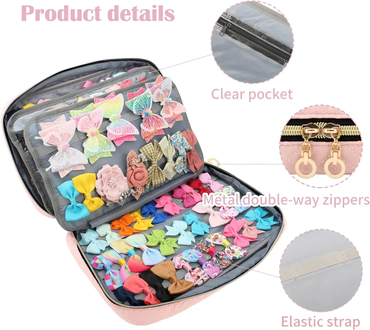 Micom Hair Accessories Storage Bag for Baby Girls - Multifunctional Organizer and Carrying Case for Clips, Headbands, Scrunchies - Travelling Display Bag