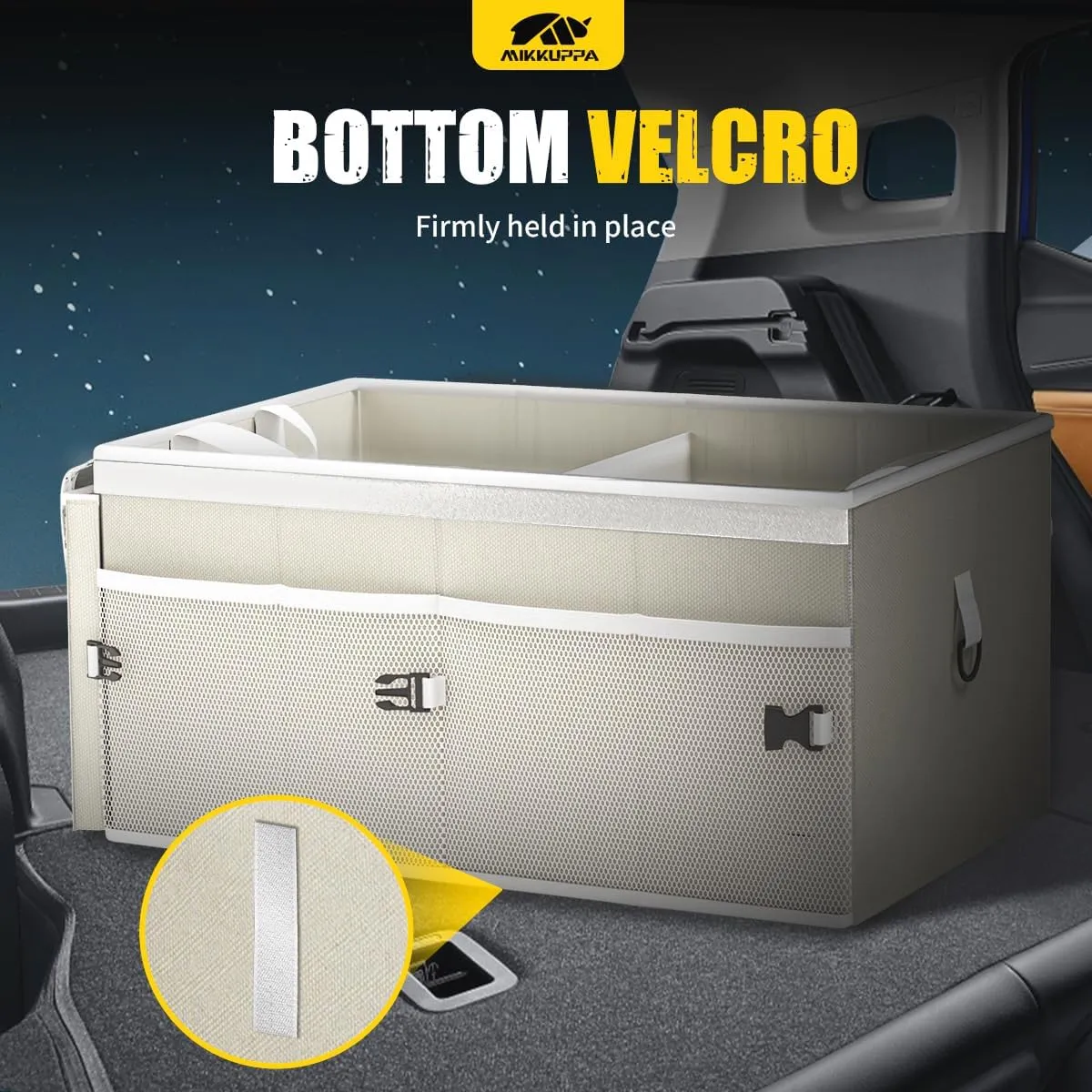 MIKKUPPA Car Trunk Organizer - 65L Collapsible Trunk Organizer with Lid, Sturdy Car Storage for SUV Auto Truck Van with Adjustable Straps and Non Slip Bottom (White)
