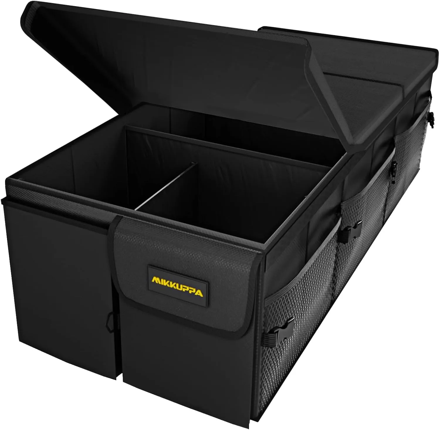 MIKKUPPA Car Trunk Organizer - 95L Collapsible Trunk Organizer with Lid, Sturdy Car Storage for SUV Auto Truck Van with Adjustable Straps and Non Slip Bottom (Black, Large)
