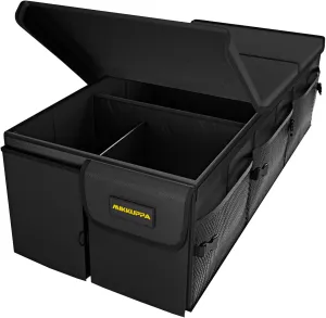 MIKKUPPA Car Trunk Organizer - 95L Collapsible Trunk Organizer with Lid, Sturdy Car Storage for SUV Auto Truck Van with Adjustable Straps and Non Slip Bottom (Black, Large)