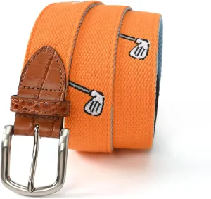 Mile High Life Golf Belts for Men, Canvas Belt with Genuine Leather Tips, Embroidered 2 Layer Web Belt with Pin Buckle
