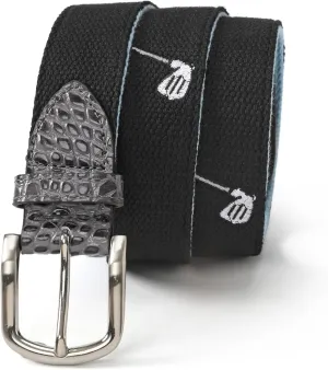 Mile High Life Golf Belts for Men, Canvas Belt with Genuine Leather Tips, Embroidered 2 Layer Web Belt with Pin Buckle